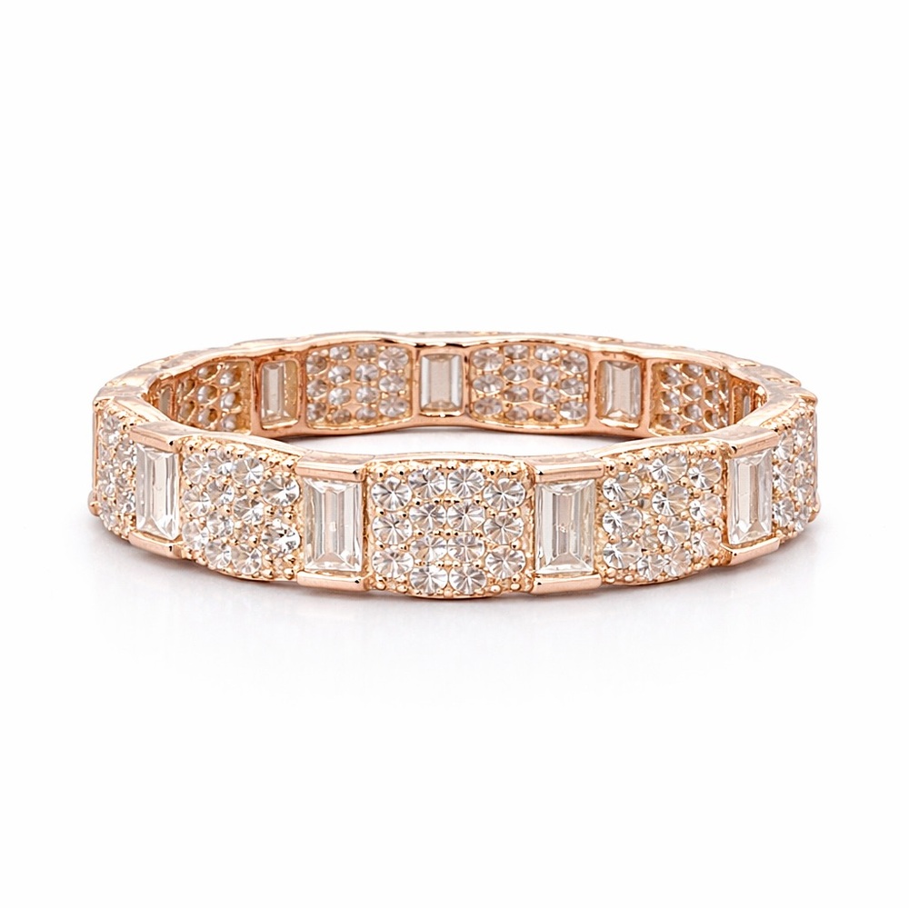 .925 Sterling Silver Rose Gold Plated CZ Baguette Band Ring